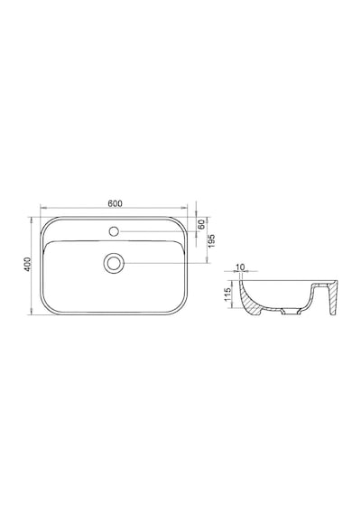 Turavit Loft Dikdörtgen Tezgâh Üstü Batarya Delikli Beyaz Lavabo 60x40 Cm Lft0710 Beyaz
