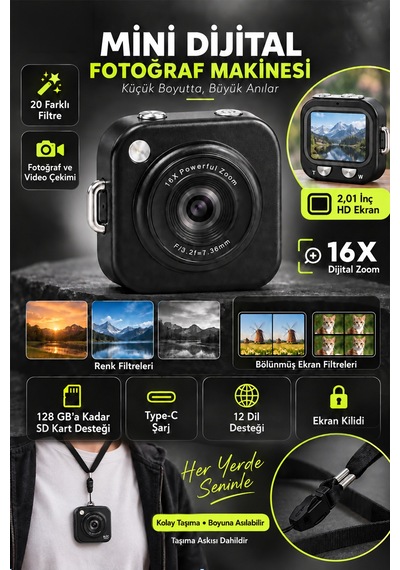 Mimtec Blm-108 Mini Cep Kamera - 2.01" Hd Ekran 1080p Flaşlı Dijital Video Fotoğraf Makinası Siyah