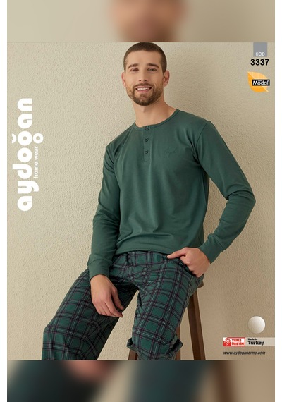 Aydoğan Erkek Civan Patlı Modal Çağla Yeşil Pijama Takımı 3337 Yeşil