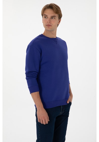 U.S. Polo Assn. Erkek Comfort Fit Bisiklet Yaka Şardonlu Mor Basic Sweatshirt 50313757-VR038