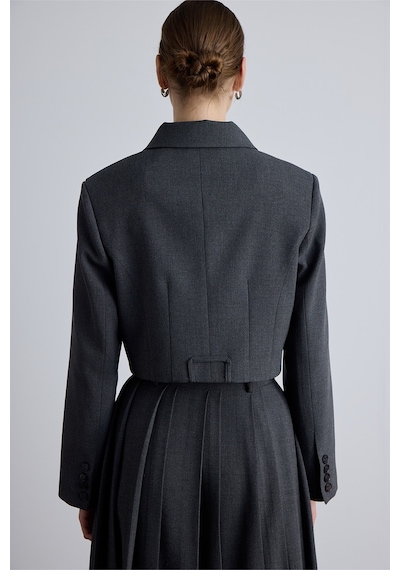 Manuka Klasik Kesim Crop Blazer Ceket Antrasit Antrasit