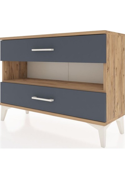 Arges Şifonyer Tek Raflı 2 Çekmeceli 88x30x64 Çam-antrasit Atlas Çam