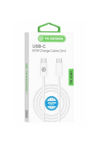 Yk Design Yk-k361 Pd Type-c 60w Örgülü Şarj Kablosu 3 Metre Şarj Data Kablosu