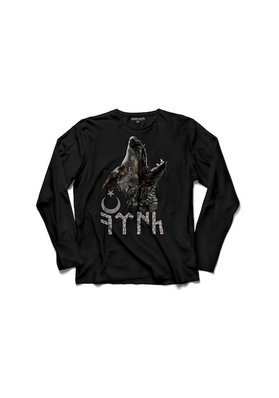 Tsk Göktürkçe Eski Türk Bozkurt Wolf Kurt Hilal Uzun Kollu Tişört Baskılı Çocuk T-shirt 001