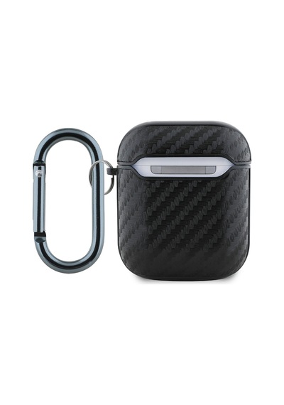 Apple Uyumlu AirPods Kılıf Redbull Lisanslı Pu Karbon Fiber Tasarımlı Askı Aparatlı Kapak Siyah