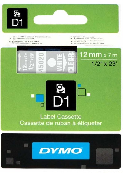 Dymo 45020 Şeffaf/Beyaz D1 Yedek Şerit 12 MM X 7 M