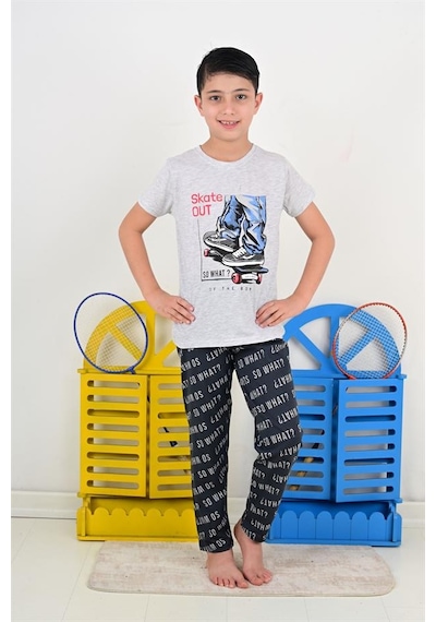 Vitmo erkek çocuk kısa kollu pijama takımı so what skate model gri
