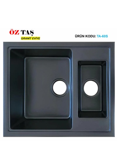 Öztaş TA-60s Granit Mutfak Eviye Siyah Tek Gözlü 485 x 595 MM