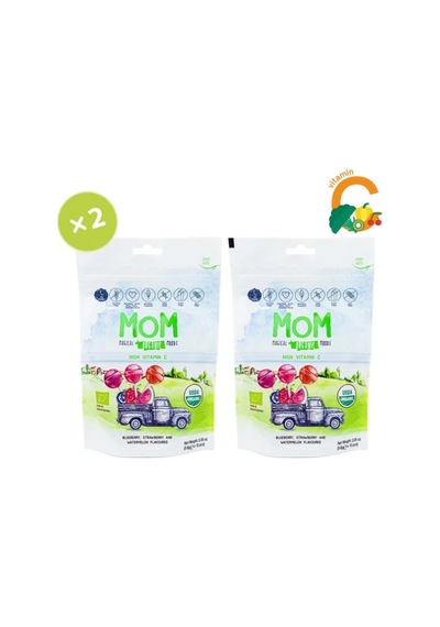 Mom Organik Lolipop Çilek Karpuz Yaban Mersini ve C Vitaminli Şeker 2'li