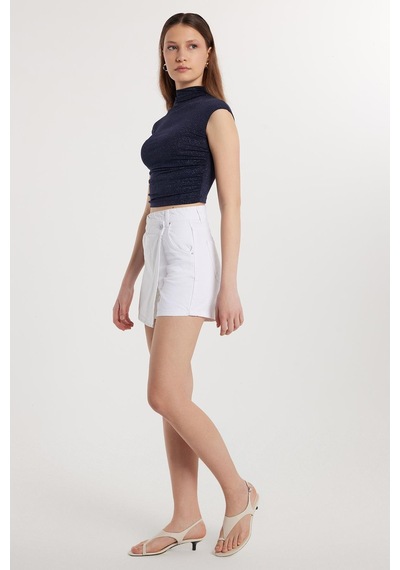 Tudors Kadın Slim Fit Dar Kesim Çift Cepli Beyaz Şort Etek-33871 Beyaz