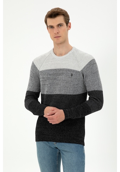 U.S. Polo Assn. Erkek Slim Fit Bisiklet Yaka Antrasit Melanj Kazak 50293017-VR081
