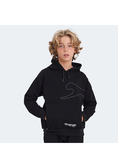 Slazenger LINK Çocuk Kapüşonlu Cepli Siyah Sweatshirt