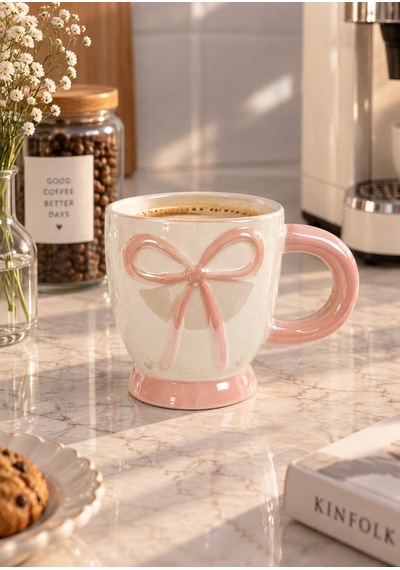 Perle Lüsterli Pembe Porselen Kupa 440 Ml-7748 Çok Renkli