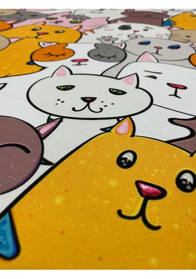 Enesar Home Kedi Desenli Kumaş Kırlentlik Döşemelik Kumaş Dijital Baskı 100 x 140 cm