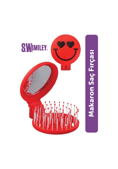Beauty Makaron X Sw. Smiley Saç Fırçası - 3d Esnek, Aynalı, Çanta Boy - Compact Detangler Kırmızı