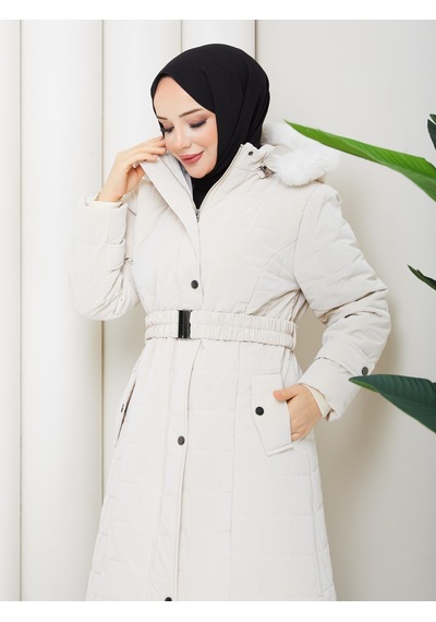 Eslemnur Nova Kumaş Şişme Mont 100cm Bej