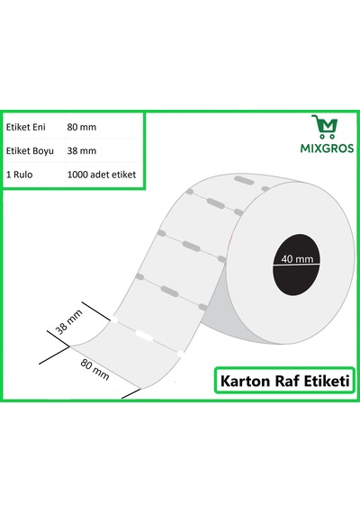 80x38 Mm Karton Termal Raf Reyon Etiketi 1 Rulo: 1000 Adet Etiket
