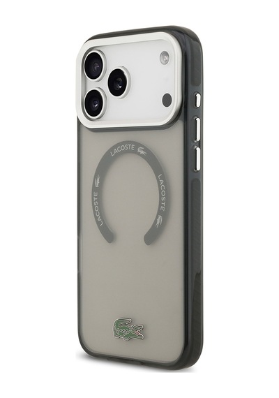 Apple Uyumlu iPhone 17 Pro Max Kılıf Lacoste Lisanslı M-safeli İkonik Timsah Logolu Buzlu Kapak Gri Gri