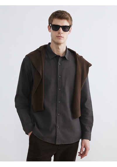 Lcw Vision Kahverengi Regular Fit Uzun Kollu Gabardin Erkek Gömlek