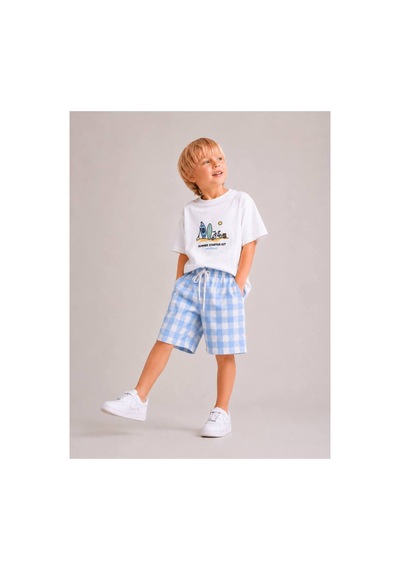 Toikids Nakış Detaylı T-shirt Ve Oversize Keten Şort Takım Mavi