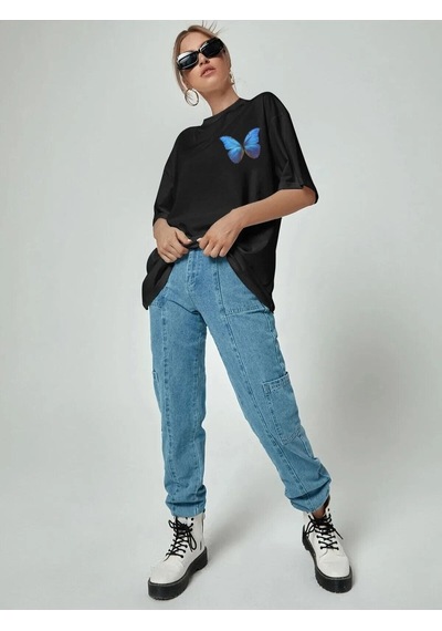 Startmore Unisex Balance Baskılı Oversize Boyfriend T-shirt Siyah