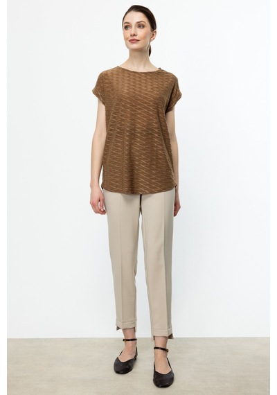 On Minimalist Oversize Kadın Bluz - Yuvarlak Yaka Kısa Kol Mocca On Minimalist Oversize Kadın Bluz - Yuvarlak Yaka Kısa Kol Mocca