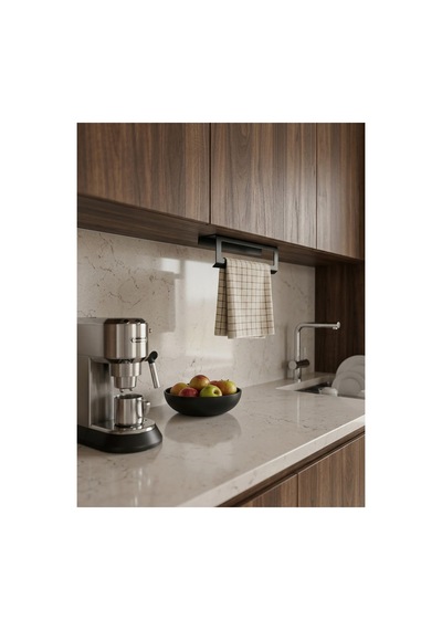 Siyah Raflı Havlu Askısı, Metal Raflı Havluluk, Mutfak, Banyo Raflı 25cm Mat Siyah