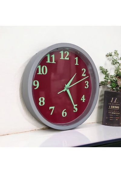Fosforlu Gece Parlayan Kırmızı Beyaz Salon Ofis Duvar Saati 22 Cm Kırmızı