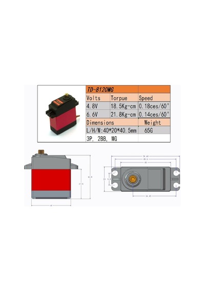 TD-8120MG 20kg 180 Derece Metal Dişli Servo Motor Dijital