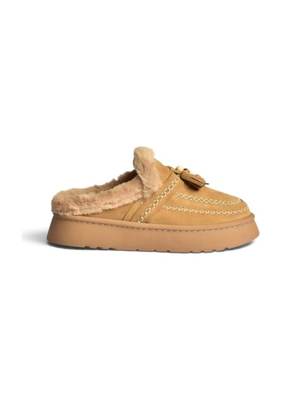 Fox Shoes Z357171661 Vizon Süet Hakiki Deri Kürklü Kadın Makosen Terlik