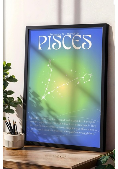Pisces Balık Burcu Çerçeveli Tablo Aura Enerji Renkleri Astrolojik Takım Yıldızı Sembolü