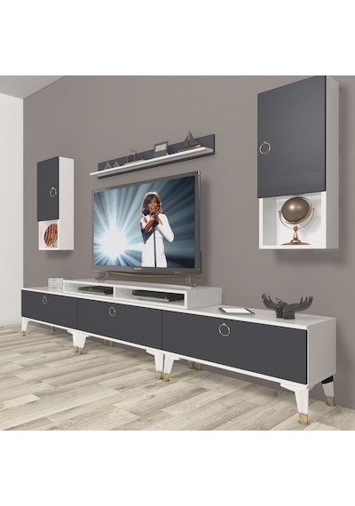 Decoraktiv Ekoflex 270da Mdf Gold Tv Ünitesi Tv Sehpası Beyaz - Antrasit