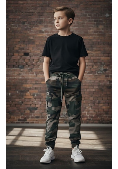 Black Steel Garson Boy Erkek Kamuflaj Desen Pantolon Kahve
