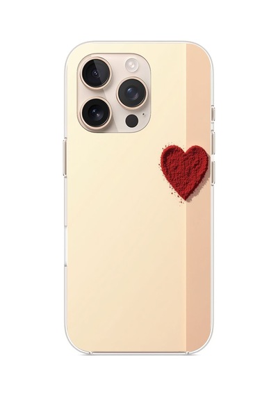 Apple Uyumlu iPhone 16 Pro Max  Krem Zeminli Kırmızı Kalp Baskılı Silikon Kılıf Renkli