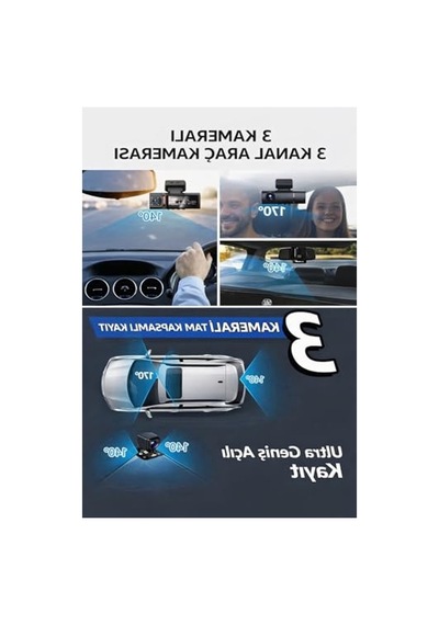 3 Kameralı Araç Kamerası, Wifi Ve Gps Takip Özellikleri İle Gece Görüşlü