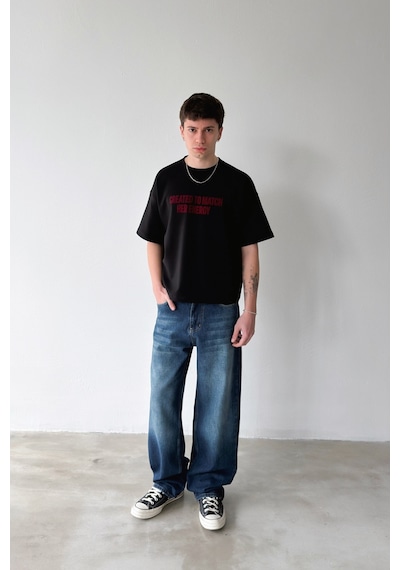 Flaw Çizgili Baggy Jean-29096 Lacivert