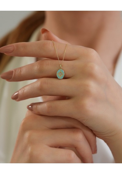 Debora Jewelry 14 Ayar Altın Mavi Mineli Kuzey Yıldızı Kolye