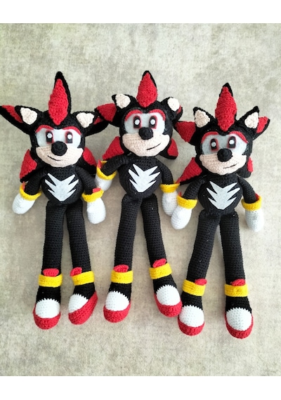 Siyah Sonic Shadow Oyuncak Amigurumi Sonic