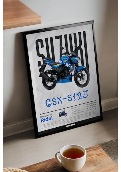 Suzuki Gsx-s 125 Siyah Ahşap Çerçeveli Poster, Dekoratif Motosiklet Duvar Tablosu