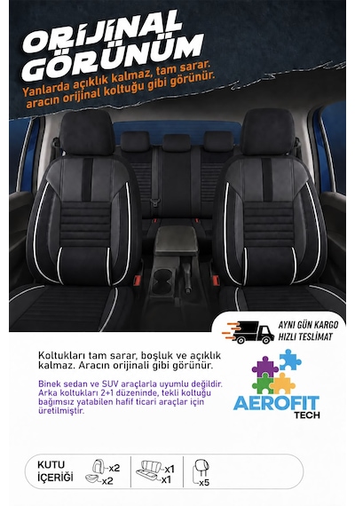 Citroën Nemo A9 Phantom Siyah Beyaz Tüyü Ticari 2+1 Oto Koltuk Kılıfı Tam Set -ortopedik-kolay Montaj-terletmez 2008 - 2017