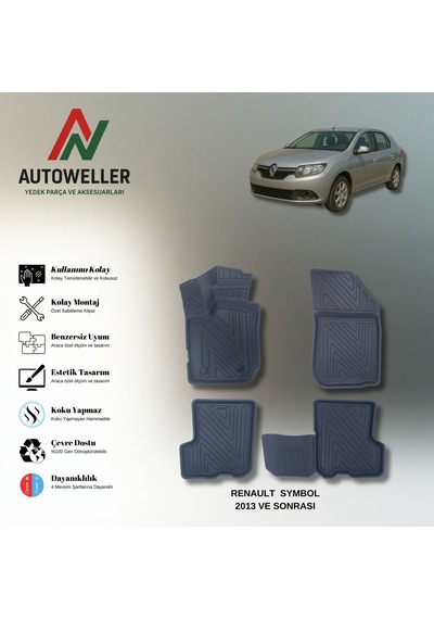 Renault Symbol 2013-2021 Uyumlu Havuzlu Oto Paspas