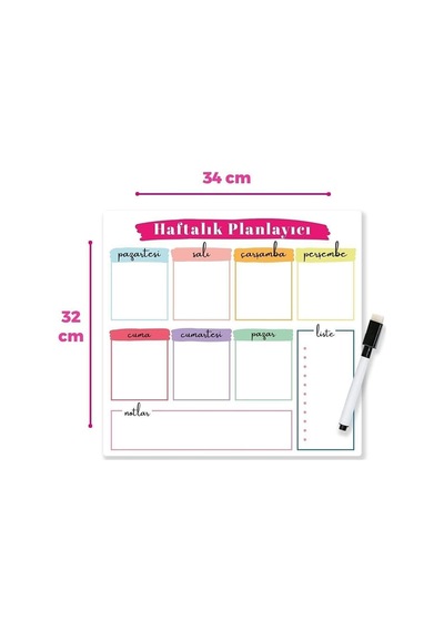 Dünya Magnet 2 Adet Haftalık Menü Planlayıcı Magnet Mıknatıslı Yazı Tahtası Pano Ve 6 Adet Kalem Genel
