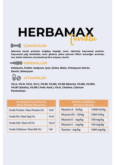 Herbamax Tavuklu ve Pirinçli Yetişkin Kedi Maması 10 KG
