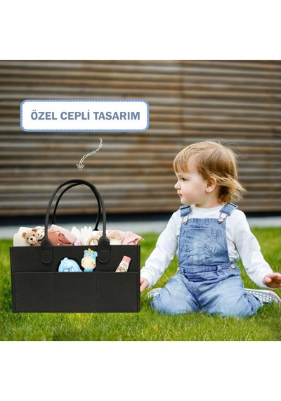 Katlanabilir Taşınabilir Keçe Organizer Çanta Siyah Renk Siyah