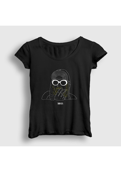 Presmono Kadın Neon Nirvana Kurt Cobain T-shirt Siyah