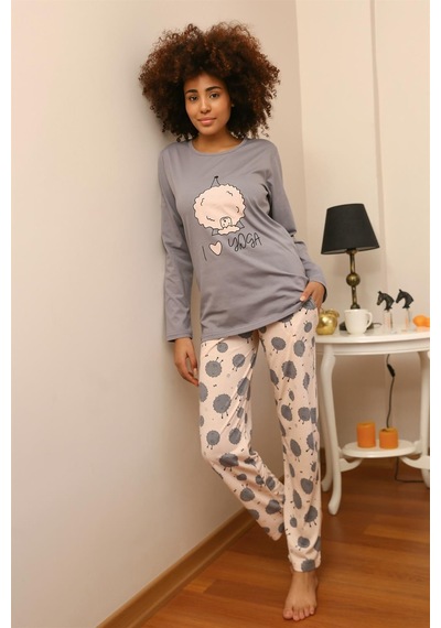Akbeniz Kadın Penye Uzun Kol Pijama Takım 4186 Gri
