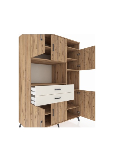 Kronos Dolap 9 Raflı 2 Çekmeceli 6 Kapaklı 132x59x195 Çam-çam... Çam