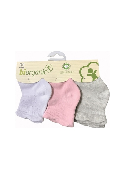 Tezcanstore Bibaby Biorganik Desenli Basic 3Lü Çorap 68344 Beyaz Gri-Beyaz Gri-0-3 Ay