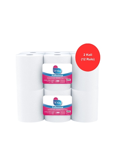 Linay Fotoselli Kağıt Havlu 6 Rulo X 2 Koli Toplam 12 Rulo, 2 Katlı, 21 Cm X 67 M, %100 Selüloz