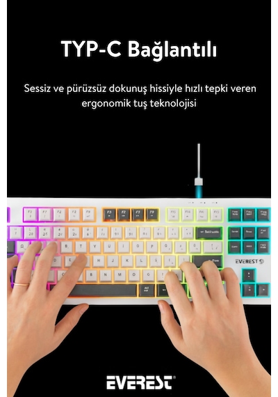 Everest Kb-98 Sılent Tkl Beyaz/gri Mavi Rainbow Q Membrane Klavye